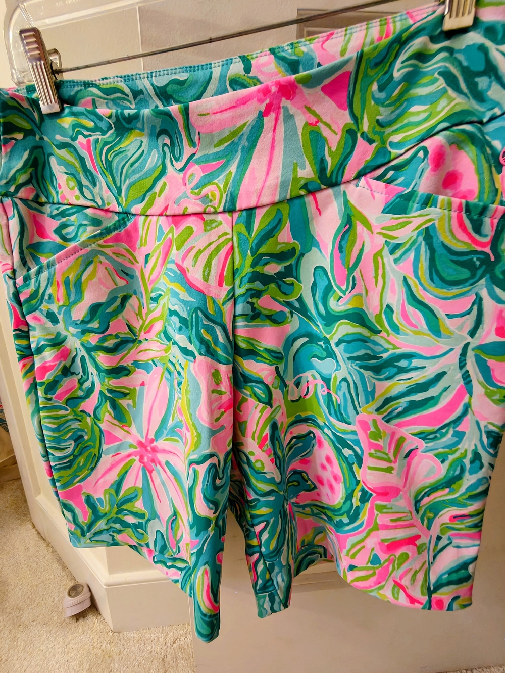 Lilly Pulitzer Tropical Leaf Print Bermuda Shorts - Pink & Teal